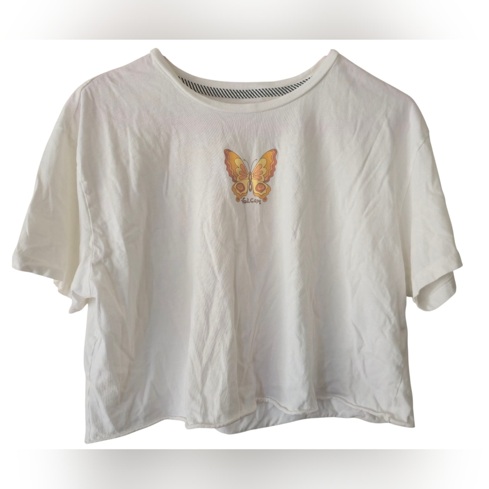 Volcom Crop Top Women's Medium Flowers Butterfly White